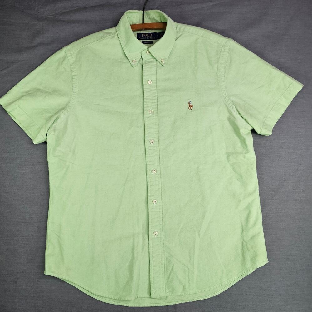 Ralph Lauren Classic Fit Short Sleeve Oxford Shirt Green Men's Size Medium